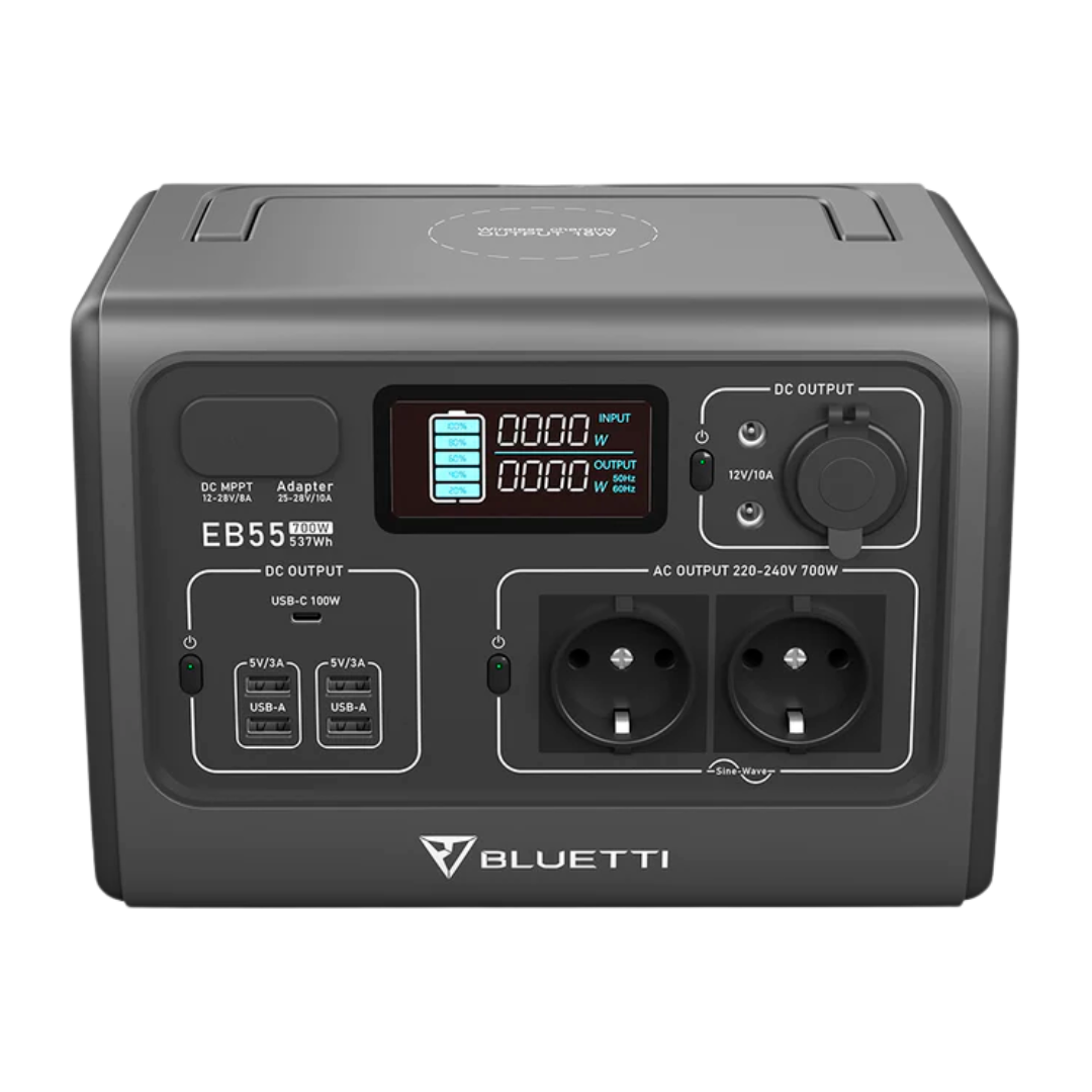 BLUETTI EB55 met 230V en USB uitgangen