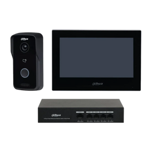 Dahua KTP03 camera intercom kit met VTO2111D-P-S2 deurbel, VTH2621G-P monitor en PFS3005-4ET-36E PoE switch