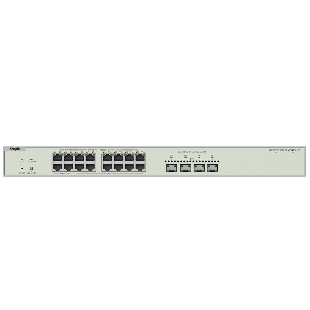 Reyee RG-NBS3300-16MG4XS-HP – 16-poorts Gigabit Managed Switch met 4 SFP+ Uplinks en PoE+