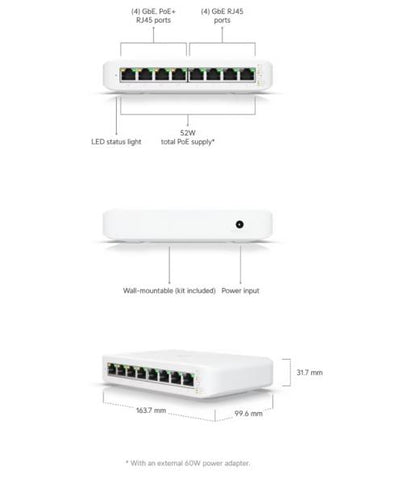 UniFi - Switch Lite - 8 poort 52W PoE budget