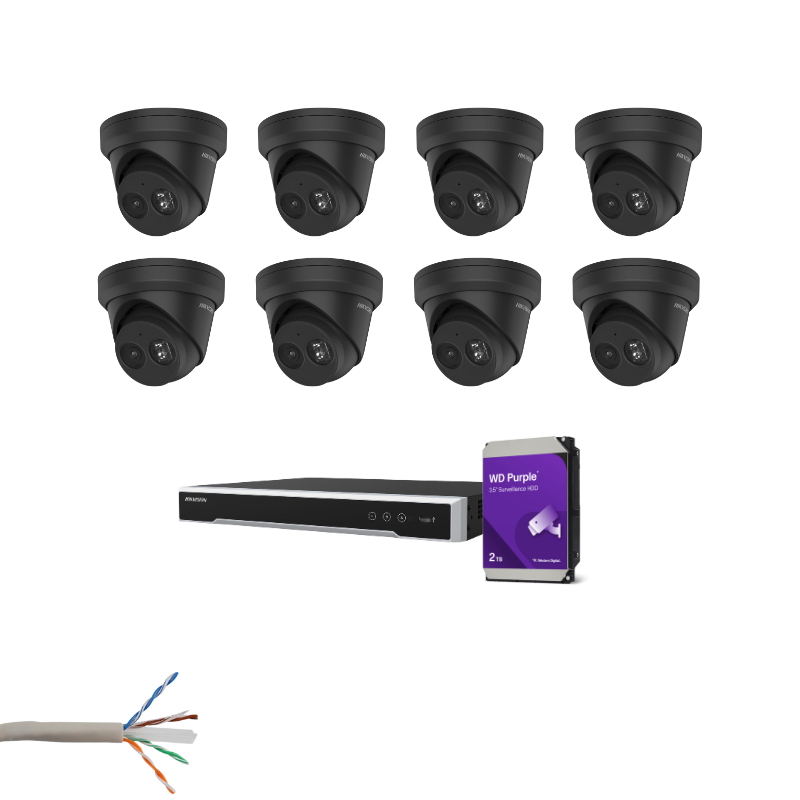 Hikvision security camera set – 8x Turret - 1x NVR - including 305m cable