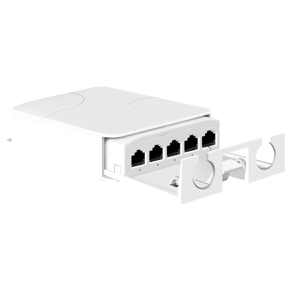 5-Poorts PoE Extender / Switch – 90W (802.3bt) – 250m Bereik