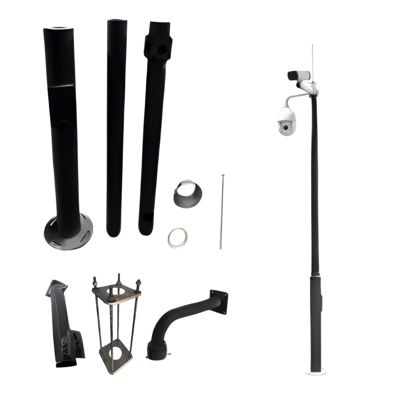 UMA CP40-B zwarte camera paal 4 meter universeel in onderdelen kit voor zelfbouw met grondanker en camerasteunen