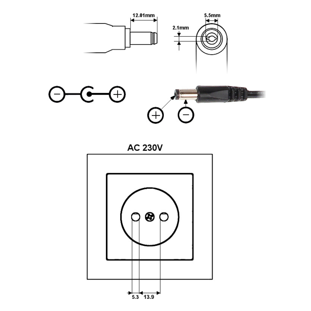 UMA PA-5-2000 5V/2A Universele voeding stekker adapter met DC plug