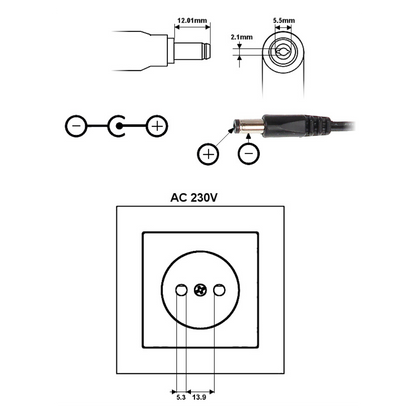 UMA PA-5-2000 5V/2A Universele voeding stekker adapter met DC plug