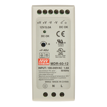 UMA DC12V5A-DIN 12VDC/5A DIN rail voeding 60 Watt met 2 outputs