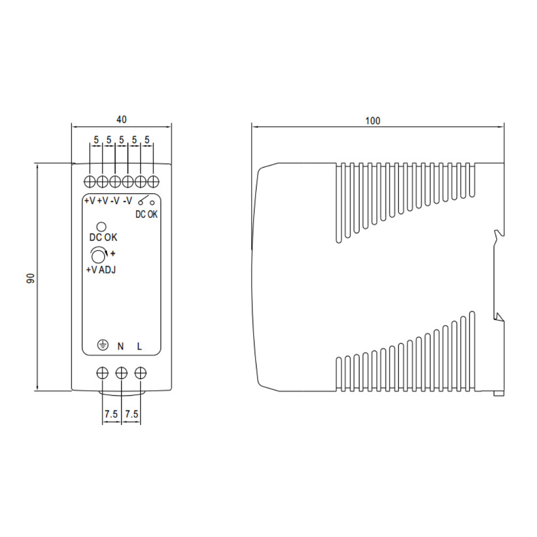 UMA DC12V5A-DIN 12VDC/5A DIN rail voeding 60 Watt met 2 outputs