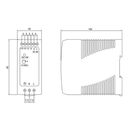 UMA DC12V5A-DIN 12VDC/5A DIN rail voeding 60 Watt met 2 outputs