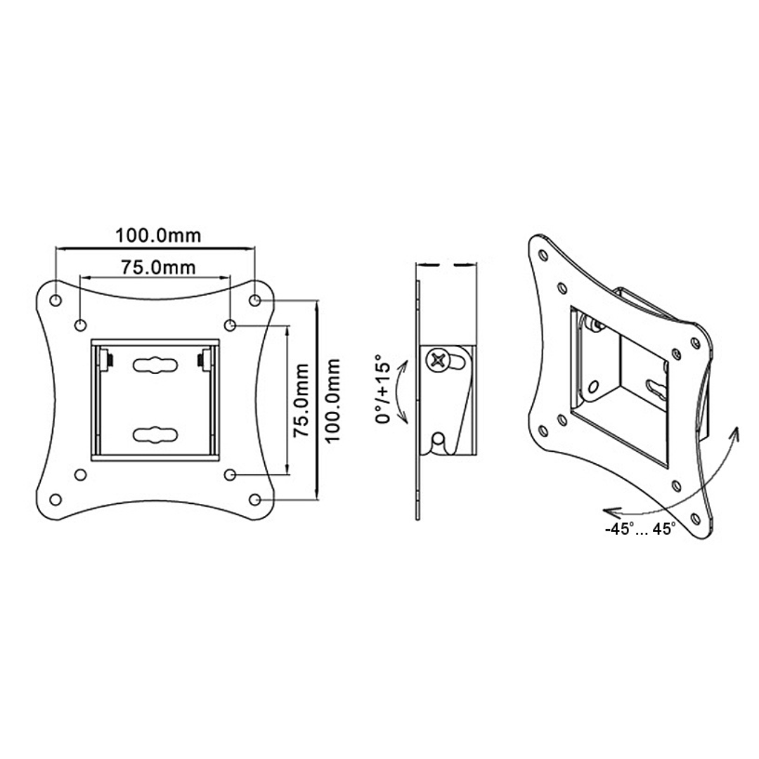 UMA HVM-FLEX-25 Muurbeugel universeel voor monitor van 10'' tot 25",  VESA 75 en VESA 100
