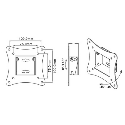 UMA HVM-FLEX-25 Muurbeugel universeel voor monitor van 10'' tot 25",  VESA 75 en VESA 100