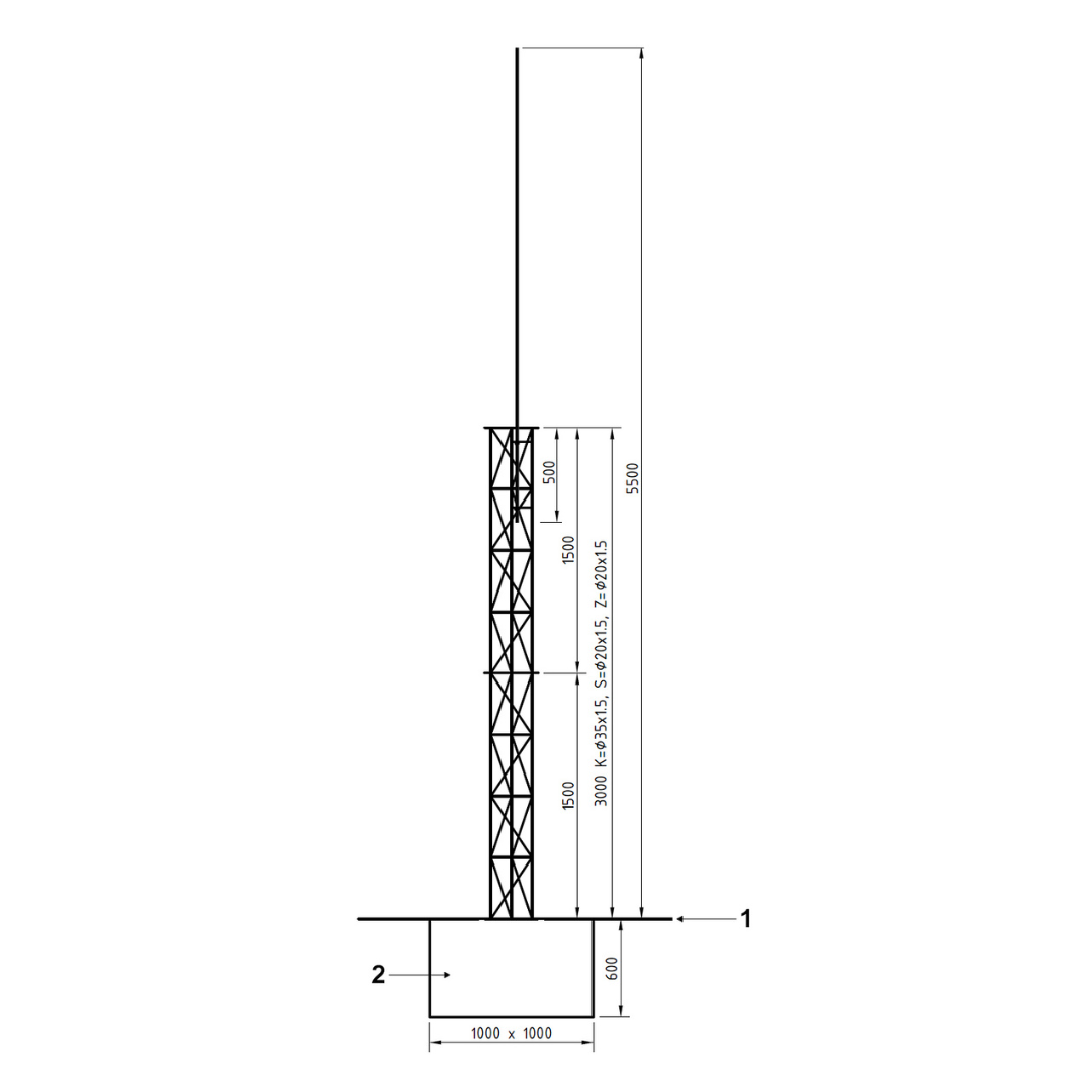 UMA ML55 universele aluminium vrijstaande kantelbare truss mast 5, 5 meter in onderdelen kit voor zelfbouw met grondanker