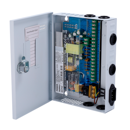 UMA PSDB1209 Negenvoudige voeding verdeelkast met 1 AC-ingang 230V,  uitgangsspanning 12V/120W en metalen behuizing