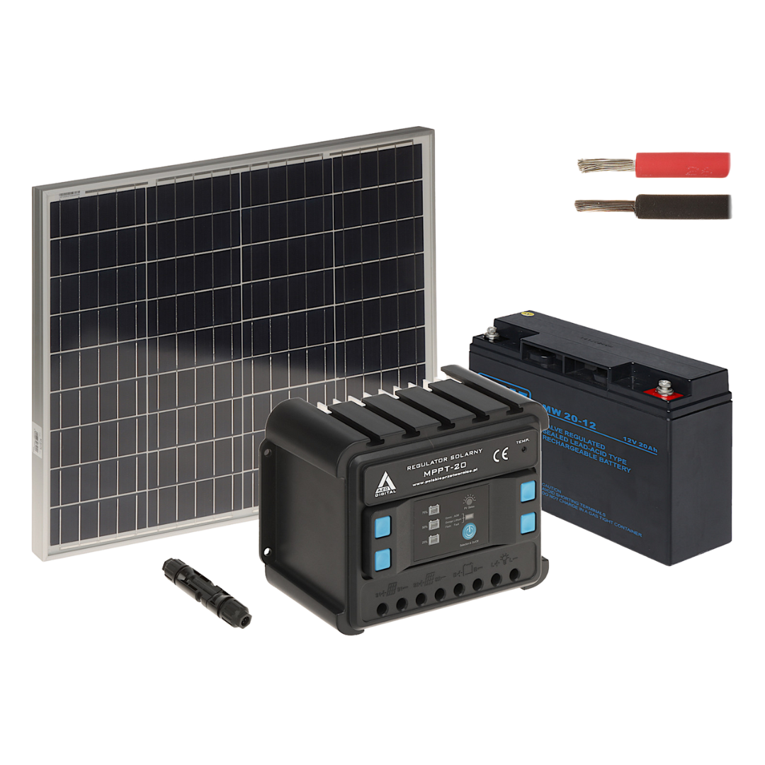 UMA SOLAR-KIT-200B50-20 complete zonne-energie kit met 12V 20Ah accu,  snoer,  50W zonnepaneel en controller