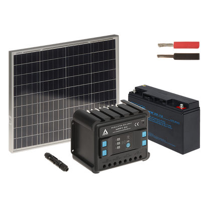 UMA SOLAR-KIT-200B50-20 complete zonne-energie kit met 12V 20Ah accu,  snoer,  50W zonnepaneel en controller