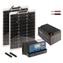 UMA SOLAR-KIT-260B50-20F complete zonne-energie kit met 12V 26Ah accu,  snoer,  2x 50W flexibel zonnepaneel en controller