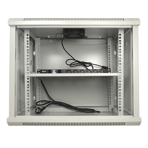 UMA SR9U-G Server wandkast 9U 19" met ventilator,  voeding,  deur met gehard glas en slot