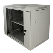 UMA SR9U-G Server wandkast 9U 19" met ventilator,  voeding,  deur met gehard glas en slot