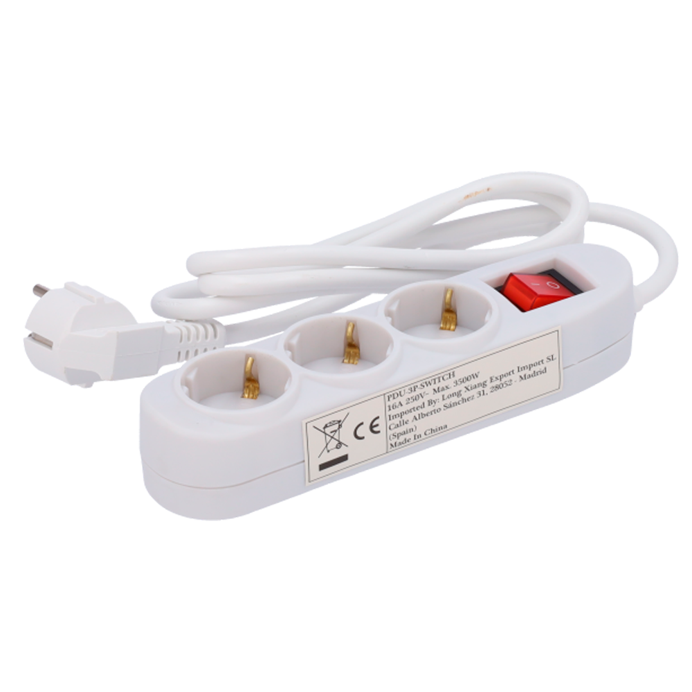 UMA SRPU-3 drievoudige witte stekkerdoos voeding contactdoos met geïntegreerde aan-uit knop