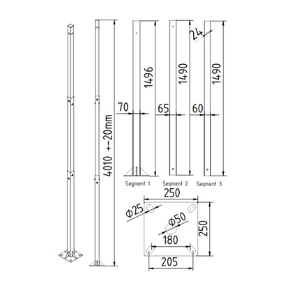 UMA TT40 universele verzinkte ballastmast 4m voor camera of kleine antenne