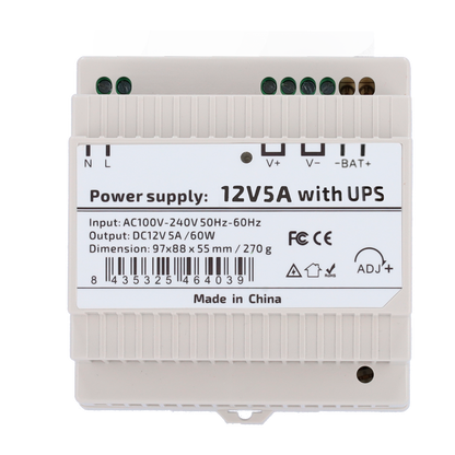UMA UPS-DC12V5A-60-DIN 12VDC/5A DIN-rail voeding 60 Watt met back-up UPS ingang