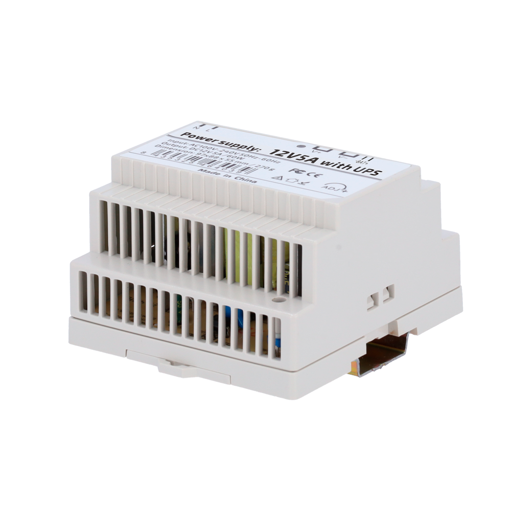 UMA UPS-DC12V5A-60-DIN 12VDC/5A DIN-rail voeding 60 Watt met back-up UPS ingang