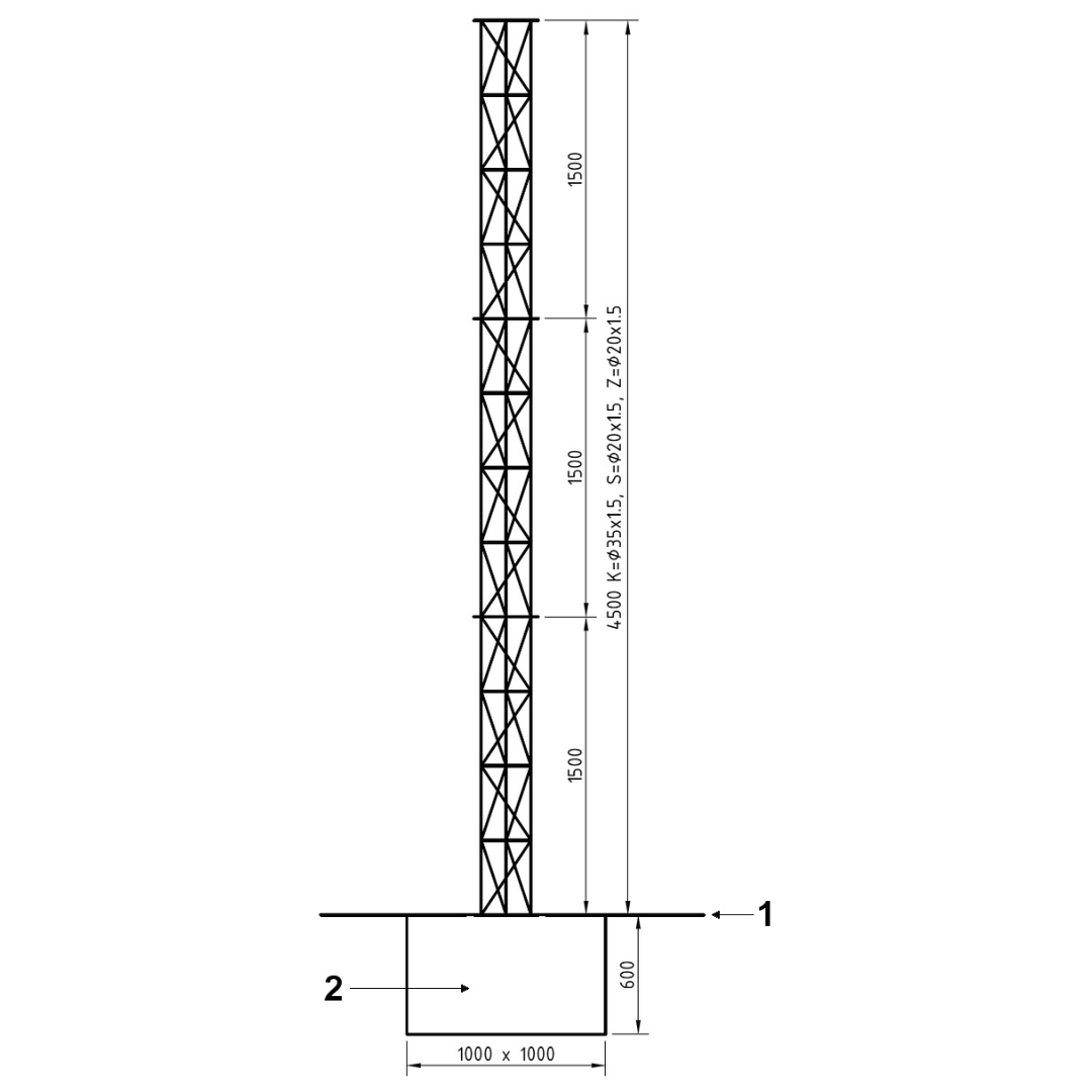 UMA ML45 universele aluminium vrijstaande kantelbare truss mast 4, 5 meter in onderdelen kit voor zelfbouw met grondanker