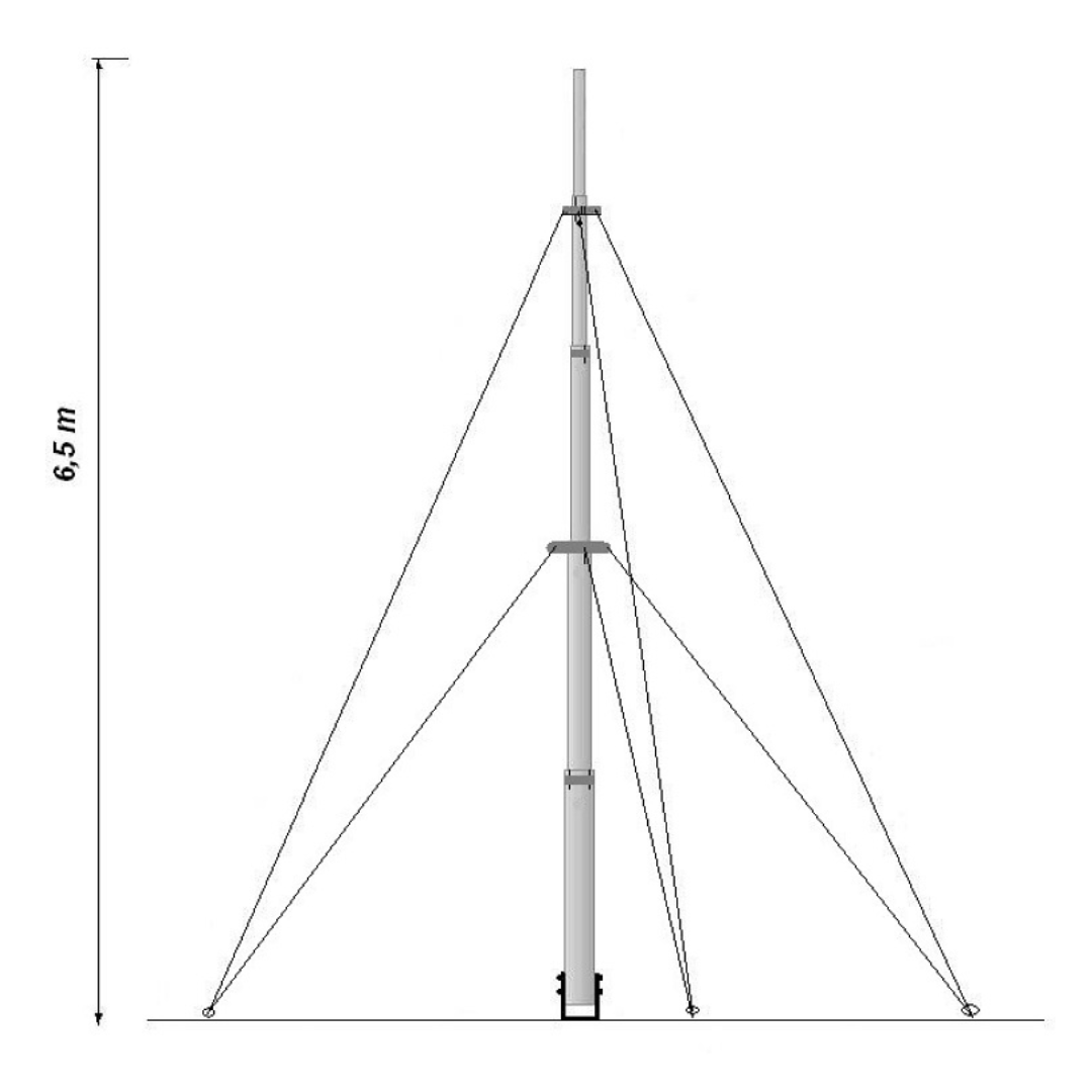 UMA MT65 Telescopische universele aluminium mast 6, 5m met tuikabels voor camera of antenne
