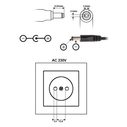 UMA PA-12-2000-E 12V/2A universele voeding adapter met kabel