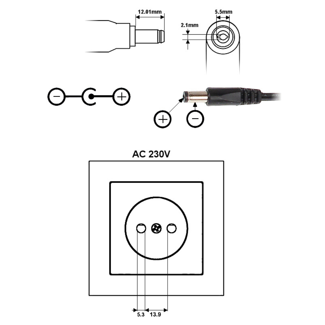 UMA PA-5-4000 5V/4A Universele voeding stekker adapter met DC plug
