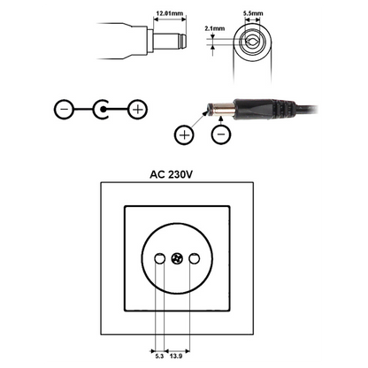 UMA PA-5-4000 5V/4A Universele voeding stekker adapter met DC plug