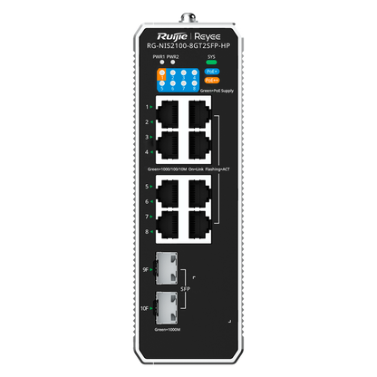 Reyee RG-NIS2100-8GT2SFP-HP – Managed Gigabit PoE+ Switch met 8x RJ45 & 2x SFP, Layer 2, 130W