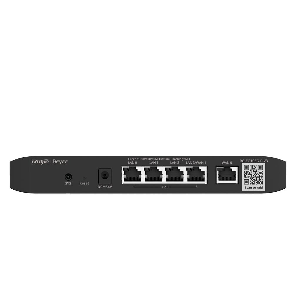 Reyee RG-EG105G-P-V3 Gigabit Cloud Managed Router – 5-Poorts, PoE+, VPN & Beveiliging